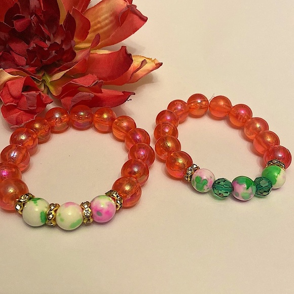 Alpha Kappa Alpha Sorority Colors Bracelet Set in Pink & Green. - Picture 2 of 2